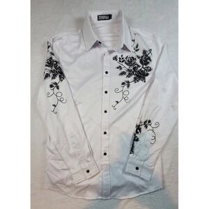 ZEROYAA FLASH ART ROSE TATTOO LONG SLEEVE BUTTON UP SHIRT